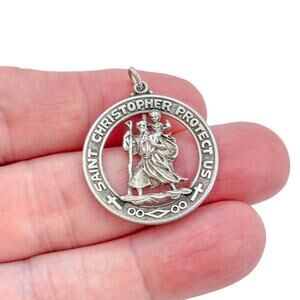 Vintage Sterling Silver 925 Saint Christopher Medal Pendant
